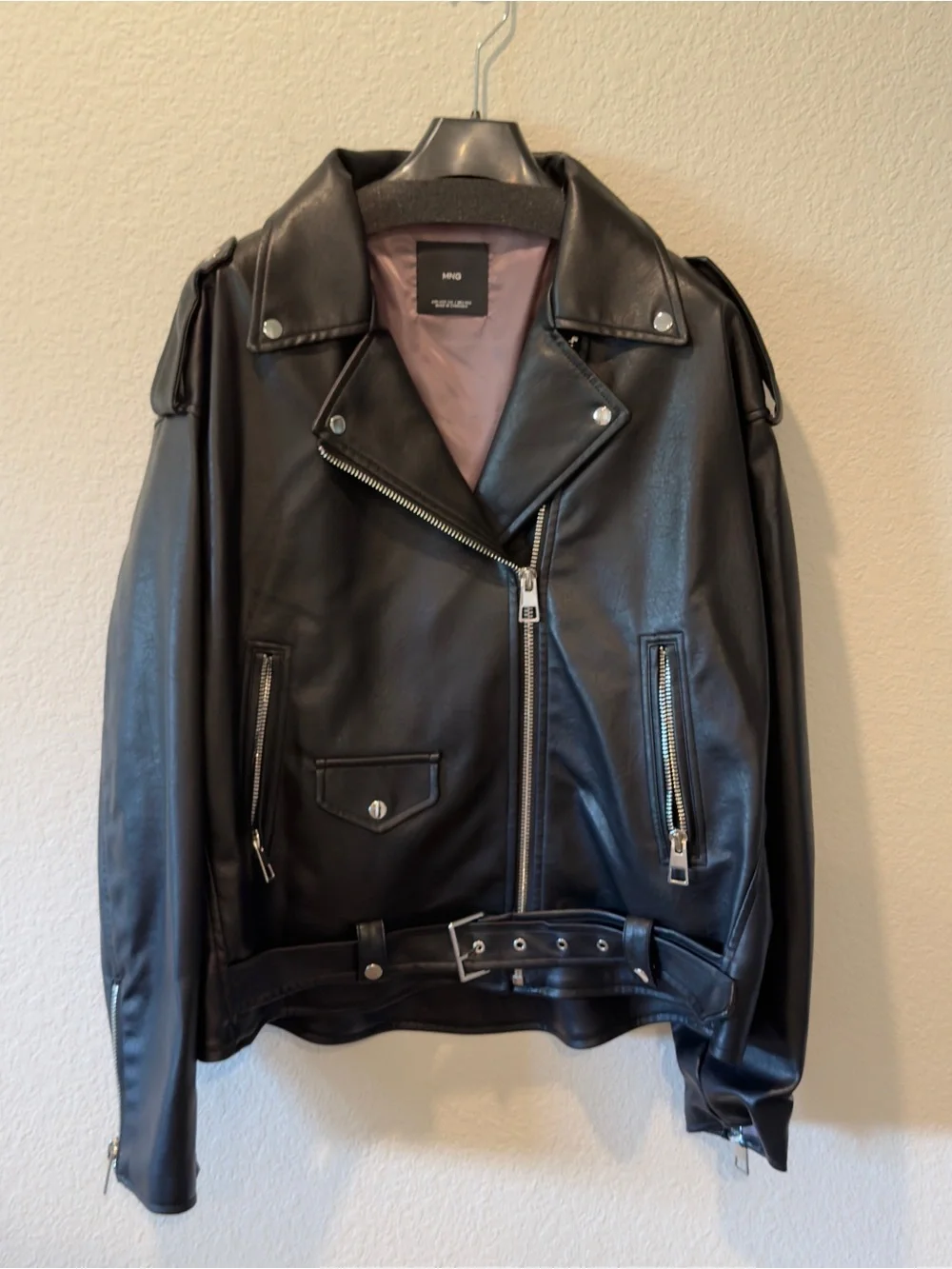 Mango Faux-Leather Oversized Biker Jacket - Black - XXL